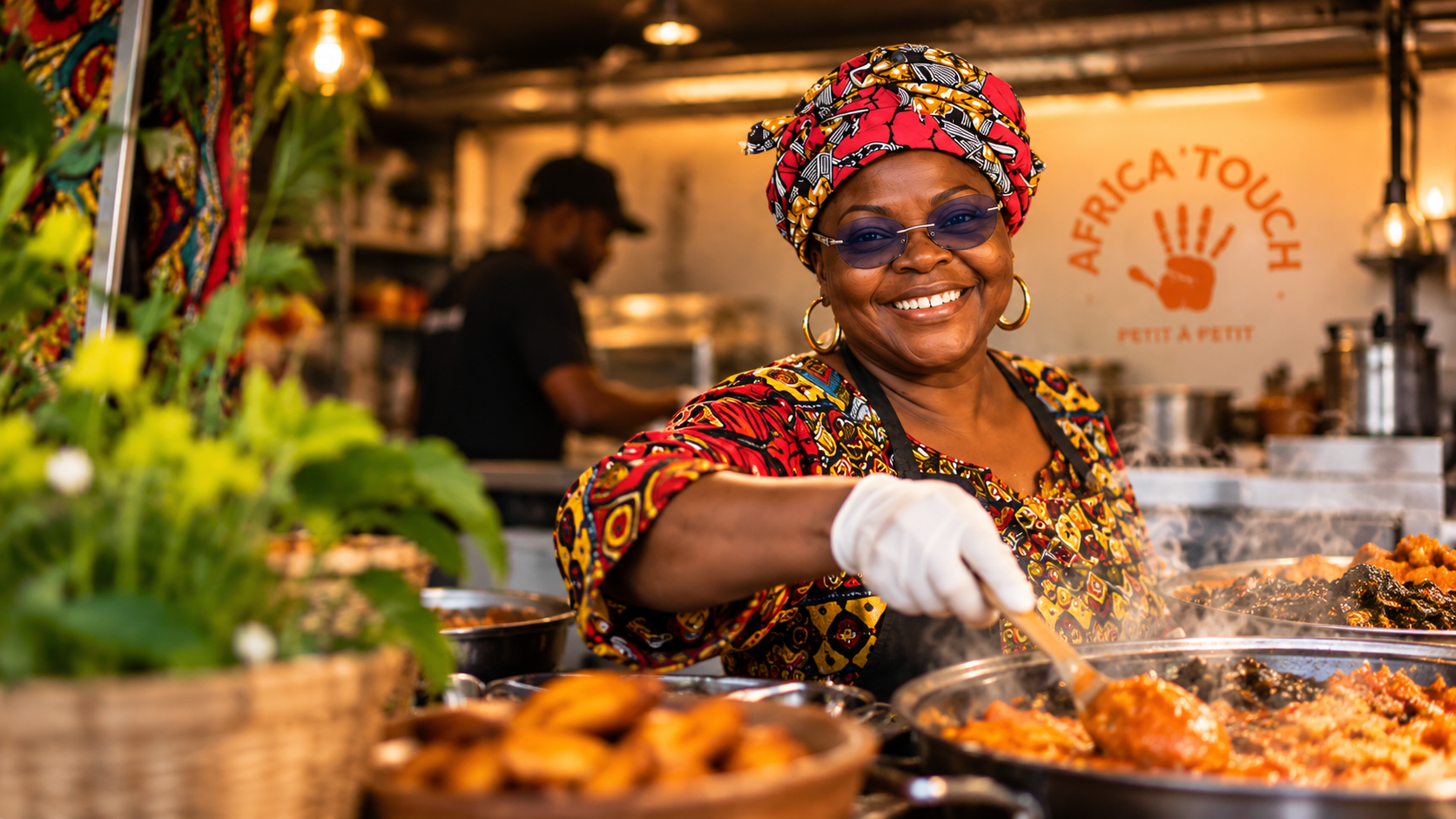 La maman d’Africa’Touch servant des plats fumants dans son stand